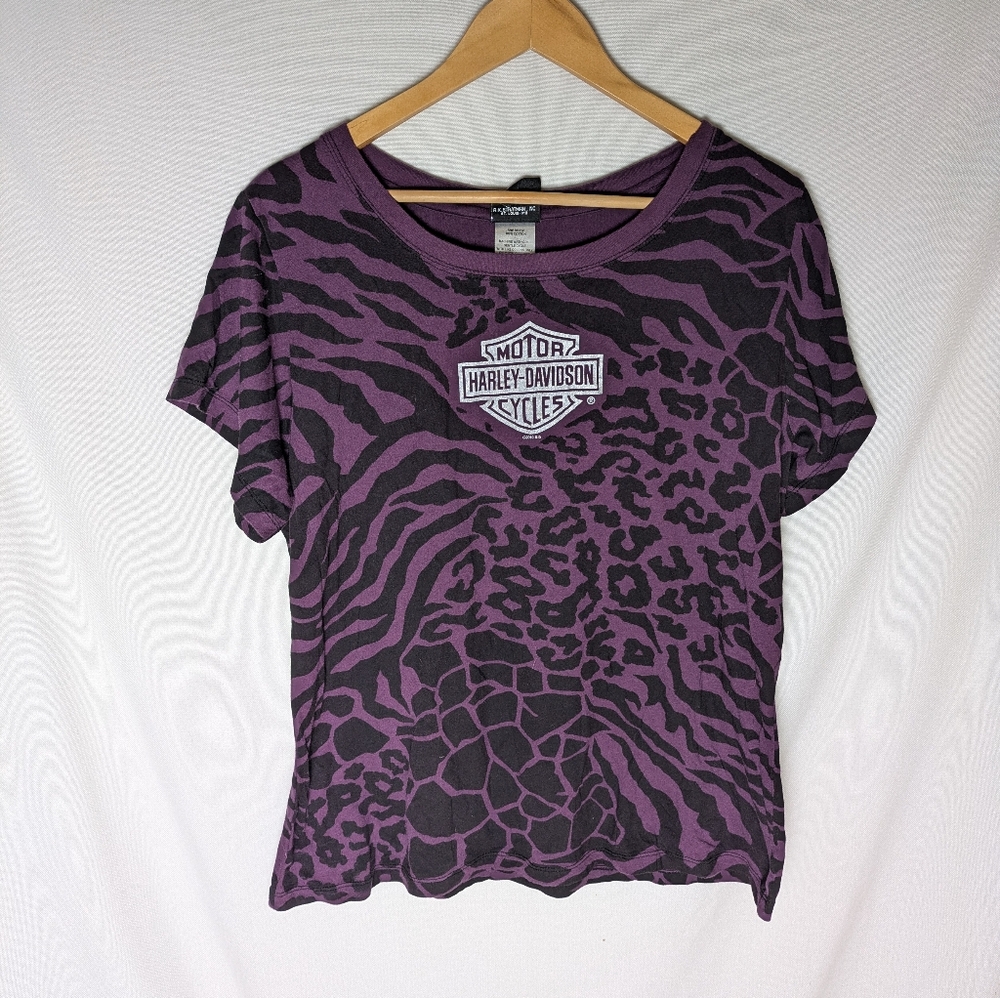 Harley Davidson Purple Black Animal‎ Print Short Sleeve Tshirt Size 3XL